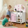 thumbnail image 2 of LAZY BUDDY Play Kitchen for Kids, Wooden Toy Kitchen Pretend Play Set for Toddlers with Sink, Stove, Clicking Knobs, 2 of 9
