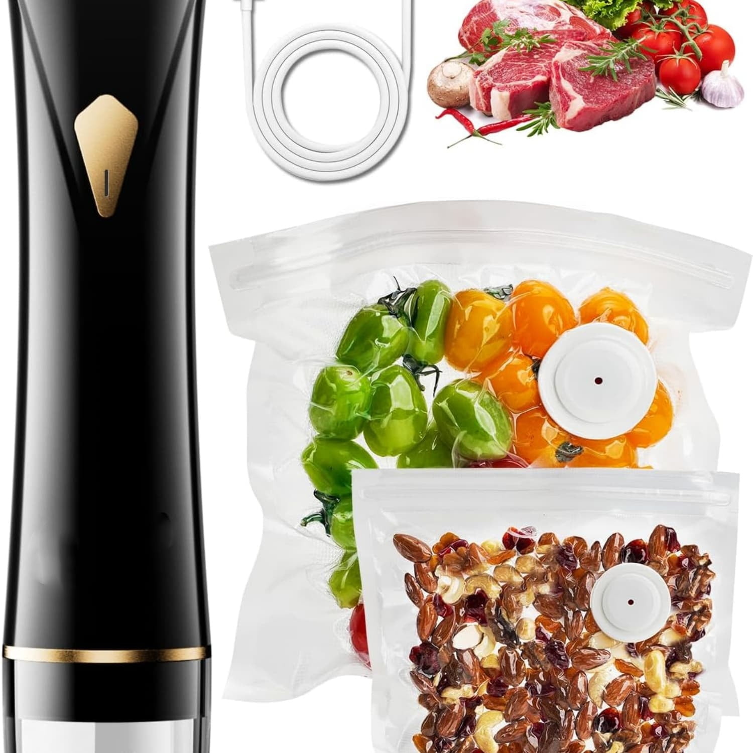 Vacuum Sealer Machine for Food Storage: Compact Food Sealer Saver 5X Fresh Longer, Handheld Detachable Water Tank, 10 PCS Vacuum Seal Bags for Kit