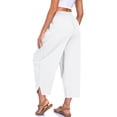 thumbnail image 5 of Women Solid Harem Capris Elastic Drawstring Waist Pockets Lightweight Summer Beach Holiday Casual Pants White S, 5 of 7