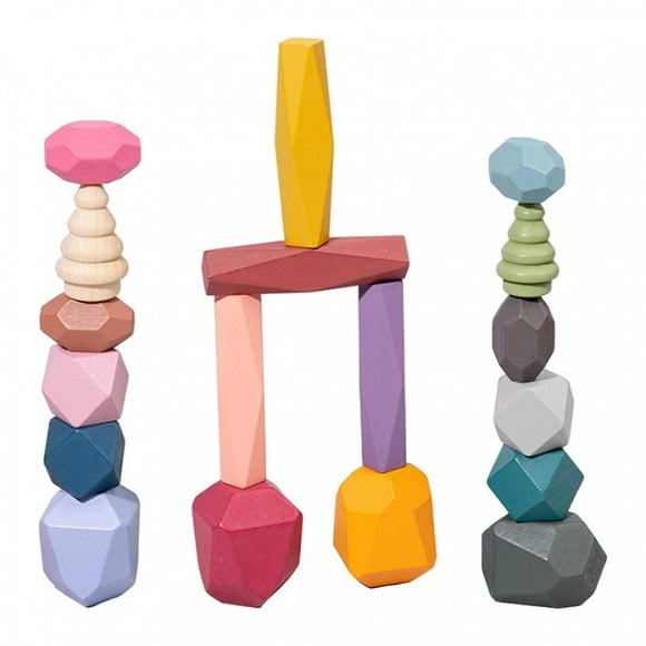 Wood Stone Building Blocks Balancing Educational Stacking Game 20 Pieces B