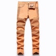thumbnail image 2 of CPNG Boy's Skinny Jeans Pure Cotton Slim Fit Stretch Jeans Straight Leg Fashion Button Front Zipper Denim Pants(Orange,11-12 Years), 2 of 9