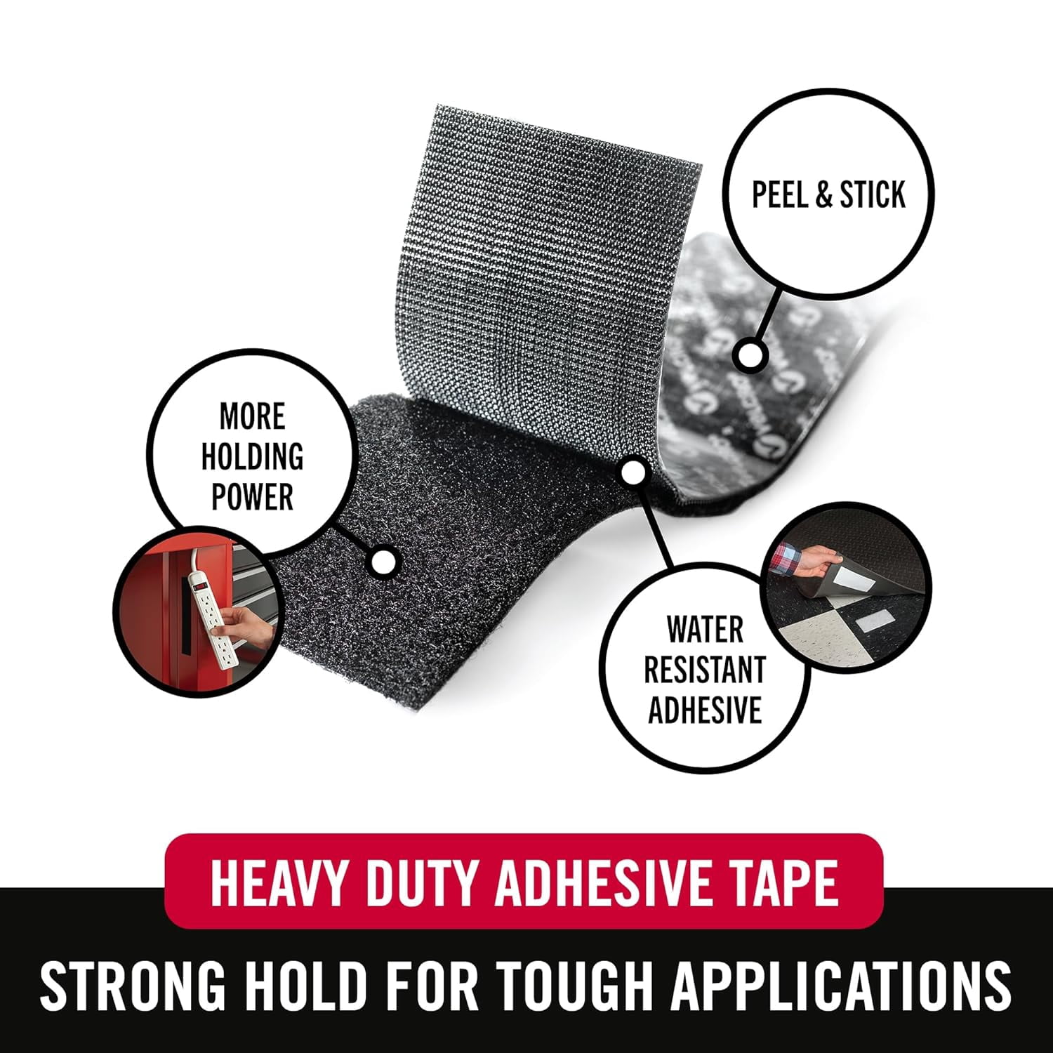 VELCRO Brand Heavy Duty Tape | 16 Foot Roll Strong Sticky Back Adhesive Holds up to 10 lbs Industrial Strength Fasteners for Indoor or Outdoor Use 1-1/2in Width, Black (VEL-30838-USA)