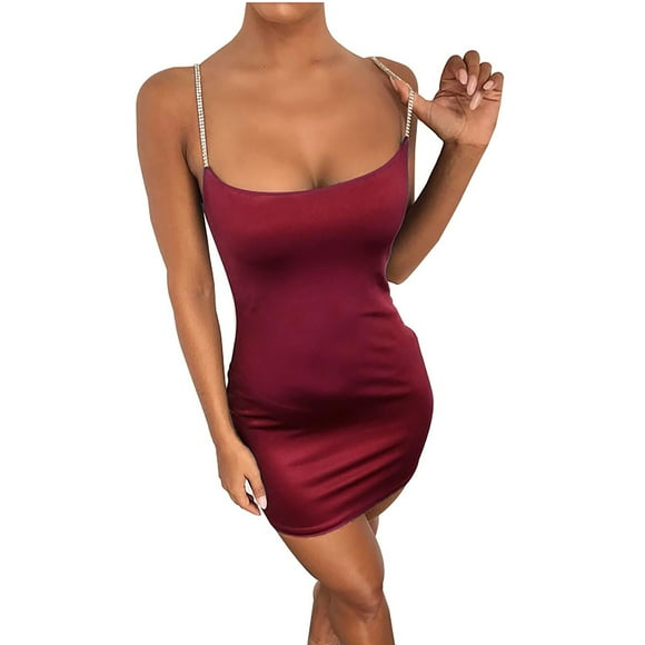 SMihono Summer Dress for Women Plus Size Fashion Sexy Women's Rhinestone Halter Dress Ins Low-cut Package Hip Dress