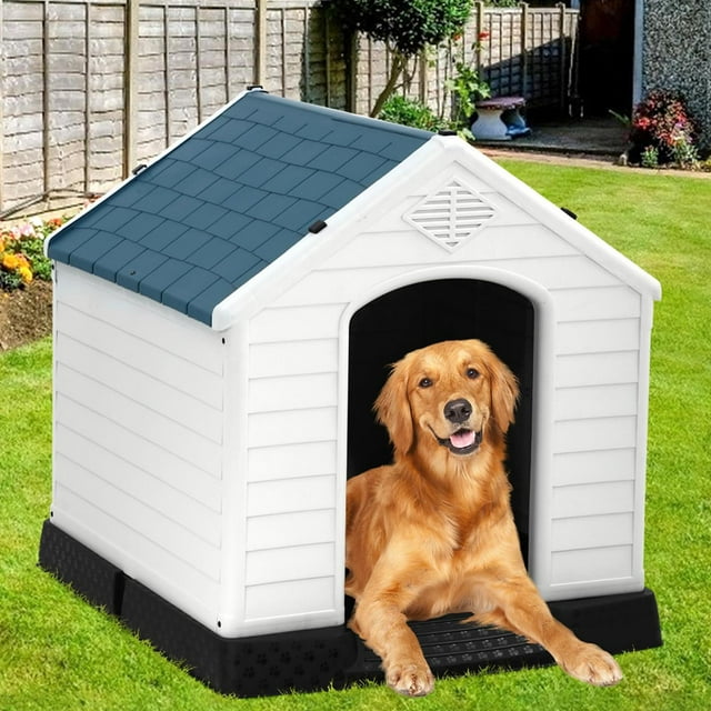 32 Inch Dog House Doghouse House for Large Medium Small Dogs House Indoor Outside Dog Houses Pet House Outdoor Dog House All Weather Dog House W/Base Support for Winter Durable House , Blue