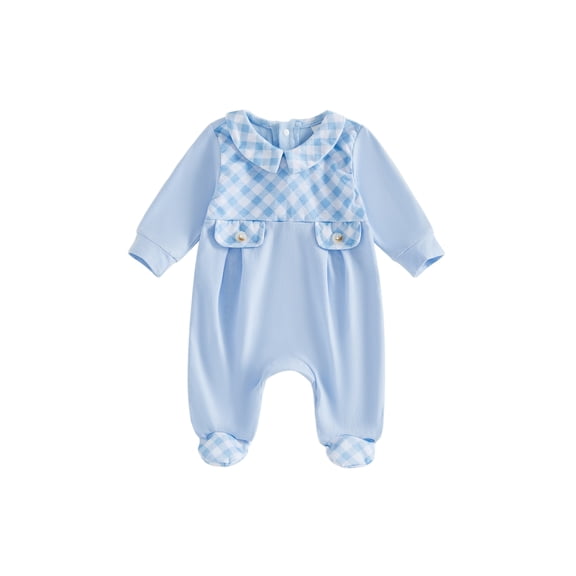 RUINIXCW Baby Boy Fall Romper Adorable Plaid Patchwork Long Sleeve Footed Jumpsuit