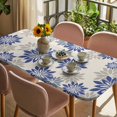 thumbnail image 3 of Geometric Flower Table Cloths for 4 Foot Rectangle Tables, Vintage Country Floral Blue Grey on Linen Patio Waterproof Elastic Fitted Tablecloths, Washable Rectangular Table Cover for Camping, 3 of 8