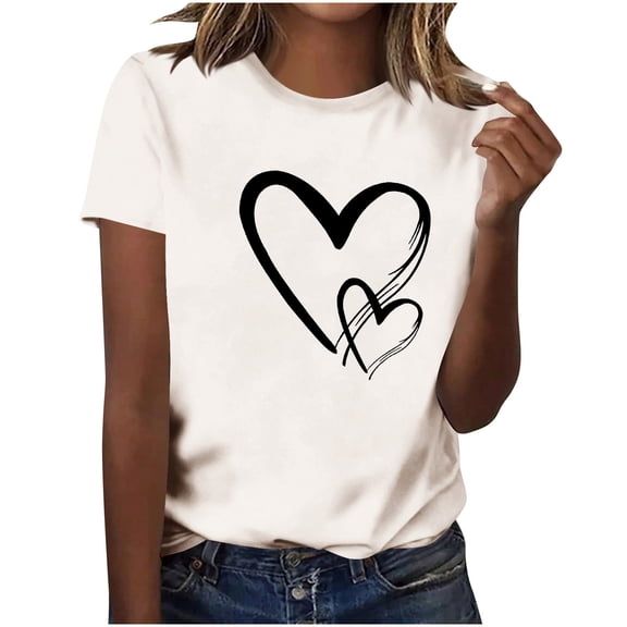 Erwazi Women's Valentine's Day T-Shirt Heart Print Crew Neck Short Sleeve Casual Summer Top