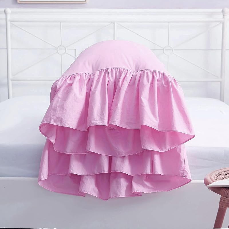 2-Pack Pink Pillow Cases Shams Covers with Long Ruffles Mermaid Fishtail Pure Cotton Queen Size 30”X20 Boudoir
