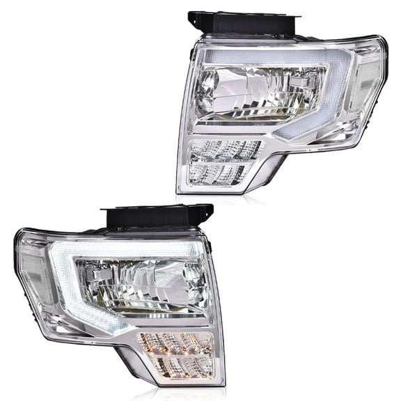PIT66 LED DRL Projector Headlights Chrome/Clear Fit for Ford F150 F-150 Truck 2009-2014