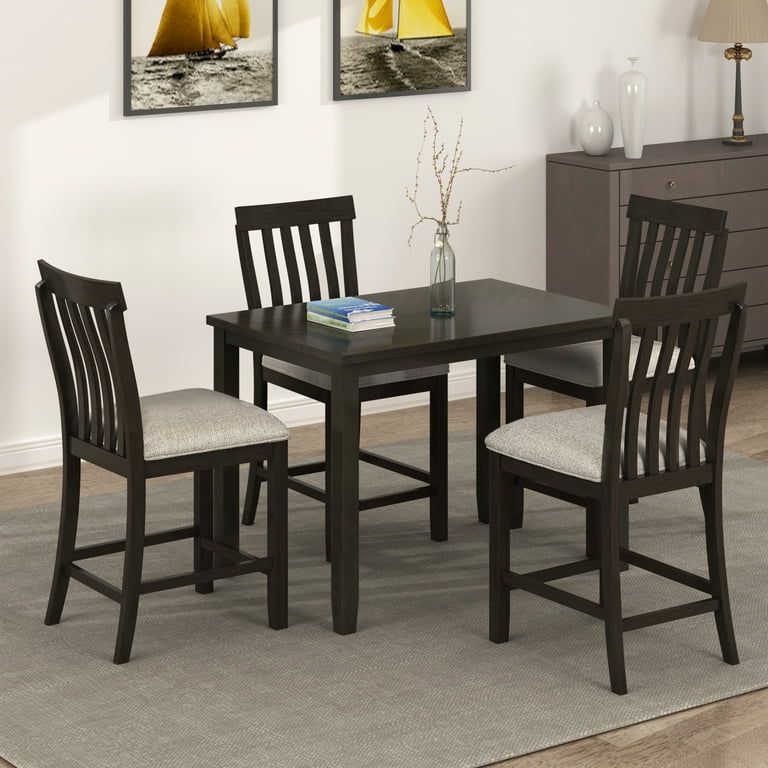 Home Dining Set Kitchen Table with 4 Piece Chairs Dinette Set Vintage Wood Rectangular Breakfast Table with Wood Legs Black Finish Frame for an