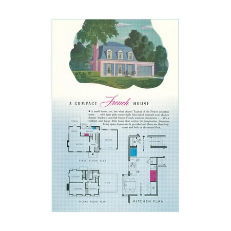 French House and Floor Plan Print Wall Art (Best Small House Floor Plans)