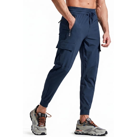 MASKERT Men's Cargo Pants-Quick Dry Hiking Pants Track Running Workout Athletic Travel Casual Outdoor Navy Blue(Size XS-XXXL)