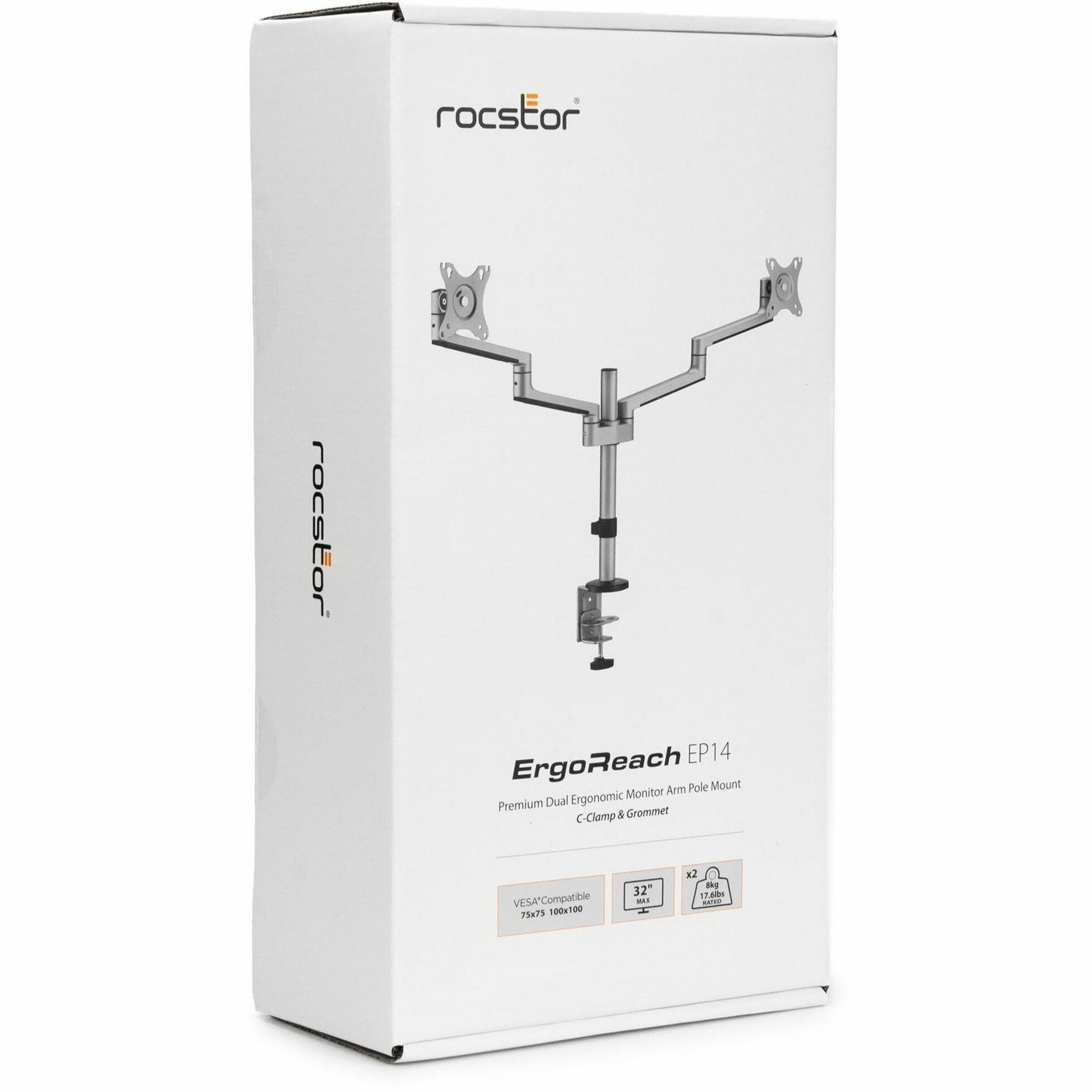 Rocstor Y10N019-S1 Ergoreach Ep14 Premium Aluminum Articulating Dual-screen Mount Supports Up To T