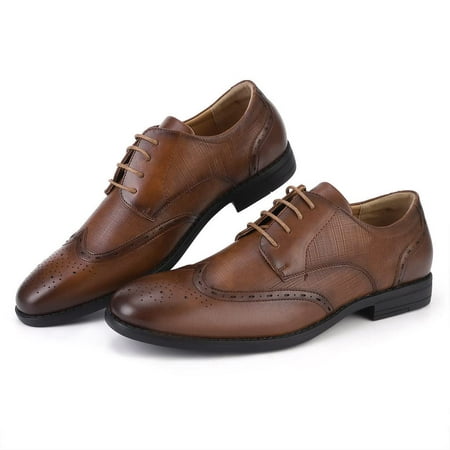 

Mens Dress Shoes Men s Oxford Shoes Leather Stylish Lace-up Wingtip Brogues Business Casual Formal Derby Shoe Brown Size 8