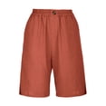 thumbnail image 5 of ABATAB Cotton Linen Shorts for Women Elastic Waisted Wide Leg with pockets Knee Length Shorts for Summer, 5 of 7