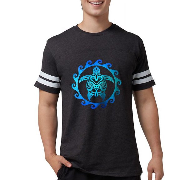 CafePress - Blue Tribal Turtle Sun Men's Football T Shirt - Mens Football Shirt