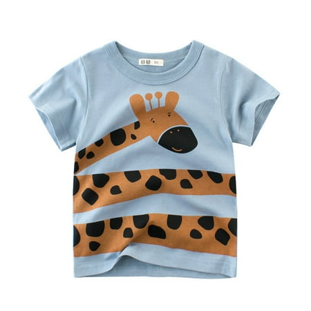 

kpoplk Kids Shirts Boys Toddler Kids Baby Boys Girls Cartoon Animal Short Sleeve Crewneck T Shirts Tops Tee Clothes Boys Shirt(Light Blue 2 Y)