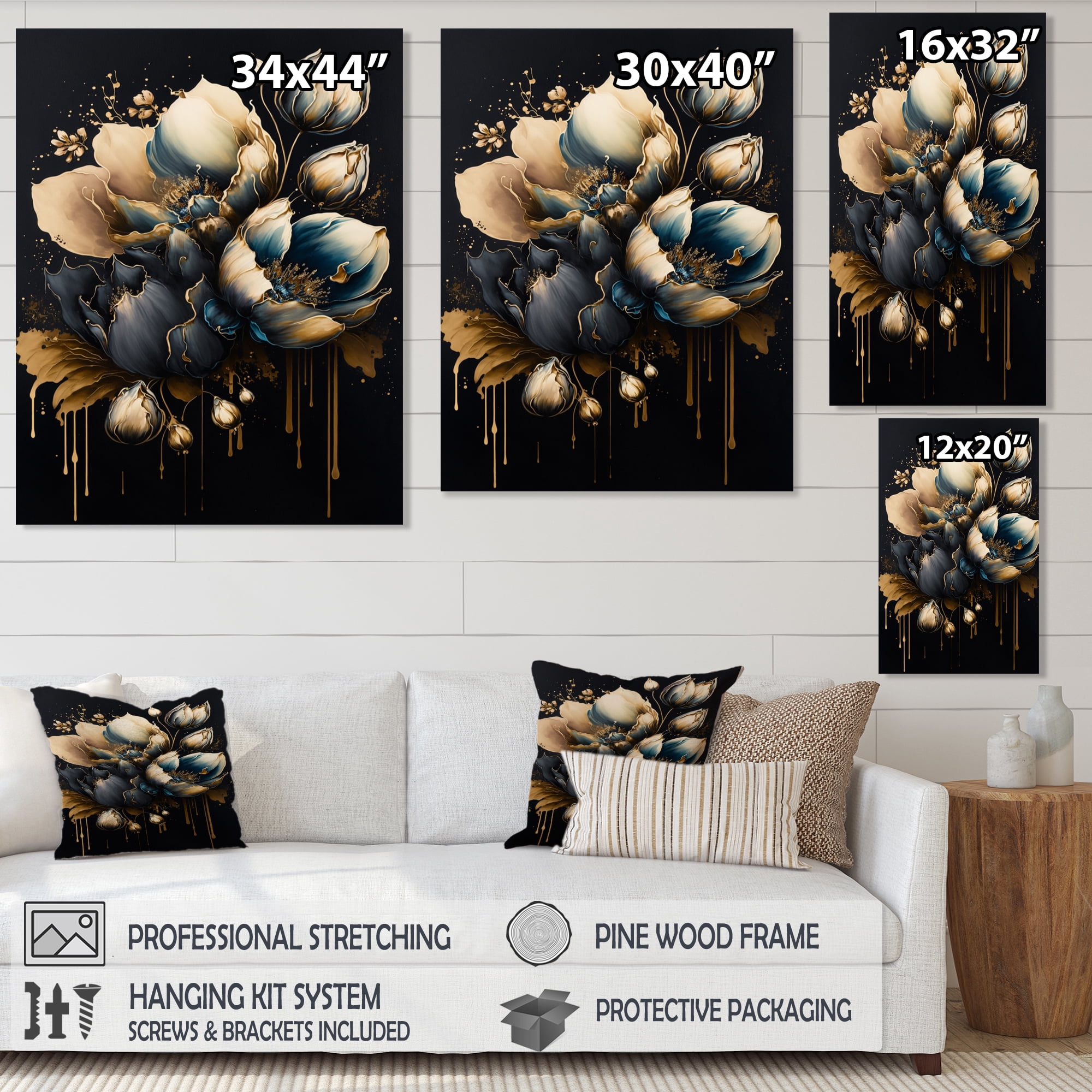 Designart Blue And Gold Tulips II Canvas Wall Art