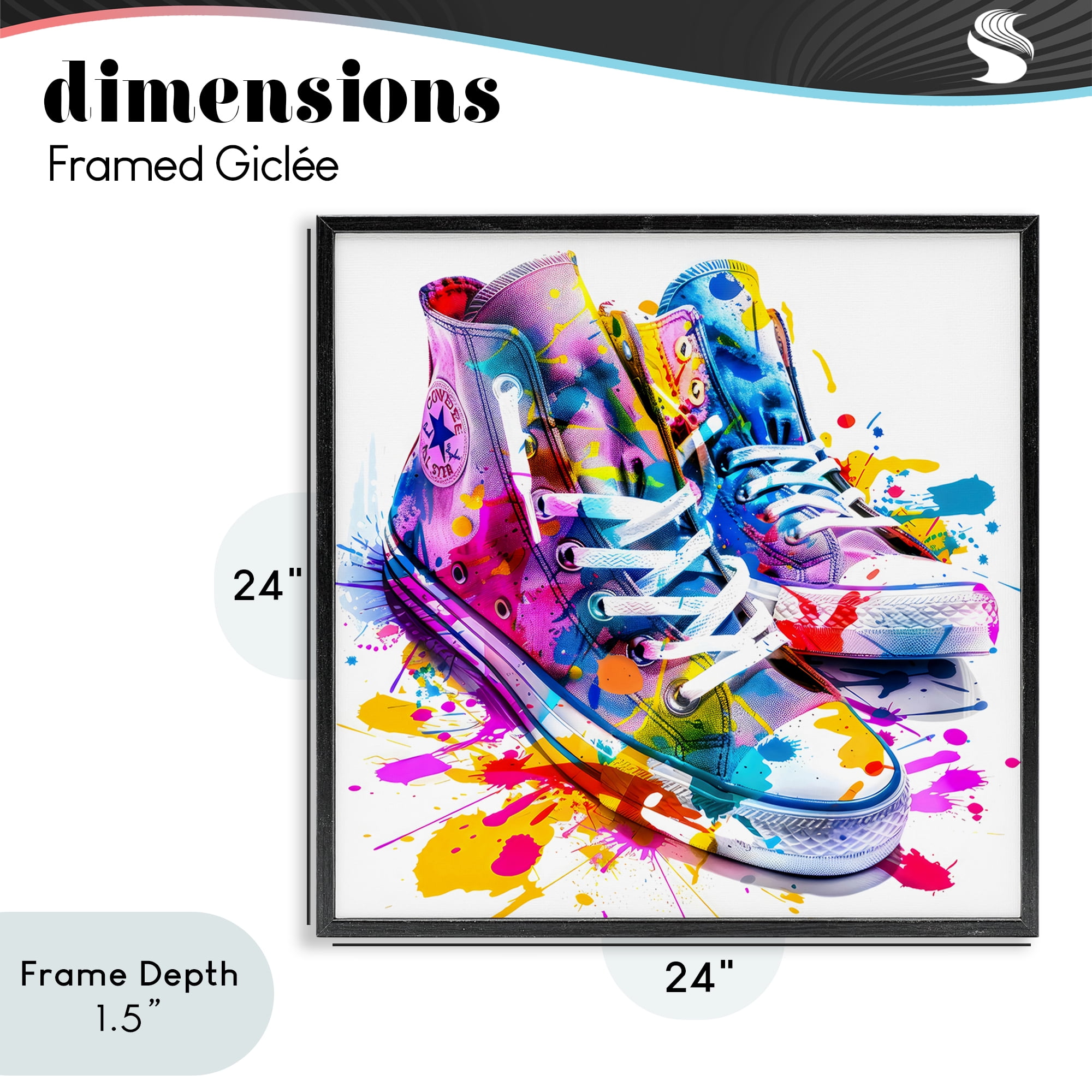 Stupell Industries High Top Sneakers Splash Black Framed Giclee Art, design by Creative Studio