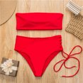 thumbnail image 6 of Fesfesfes Swimsuit for Women Solid Color Tube Top Backless Bikini Two Pieces Swimwear Swimsuit Beachwear Set, 6 of 7