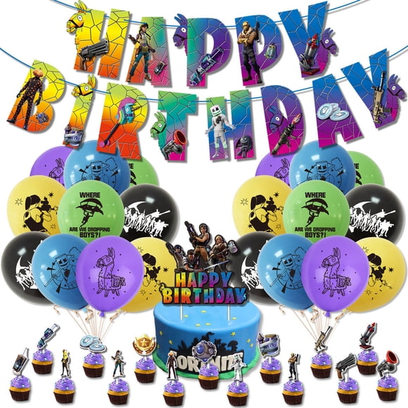 Fortnite Birthday Party Decorations, Banner, Cake Toppers & Picks, Game Theme Party Supplies