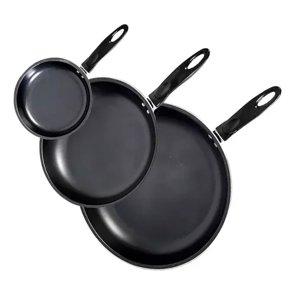 Juego Set De 3 Sartenes Aluminio Con Mango 20 24 28 Cm Negro KITCHENES