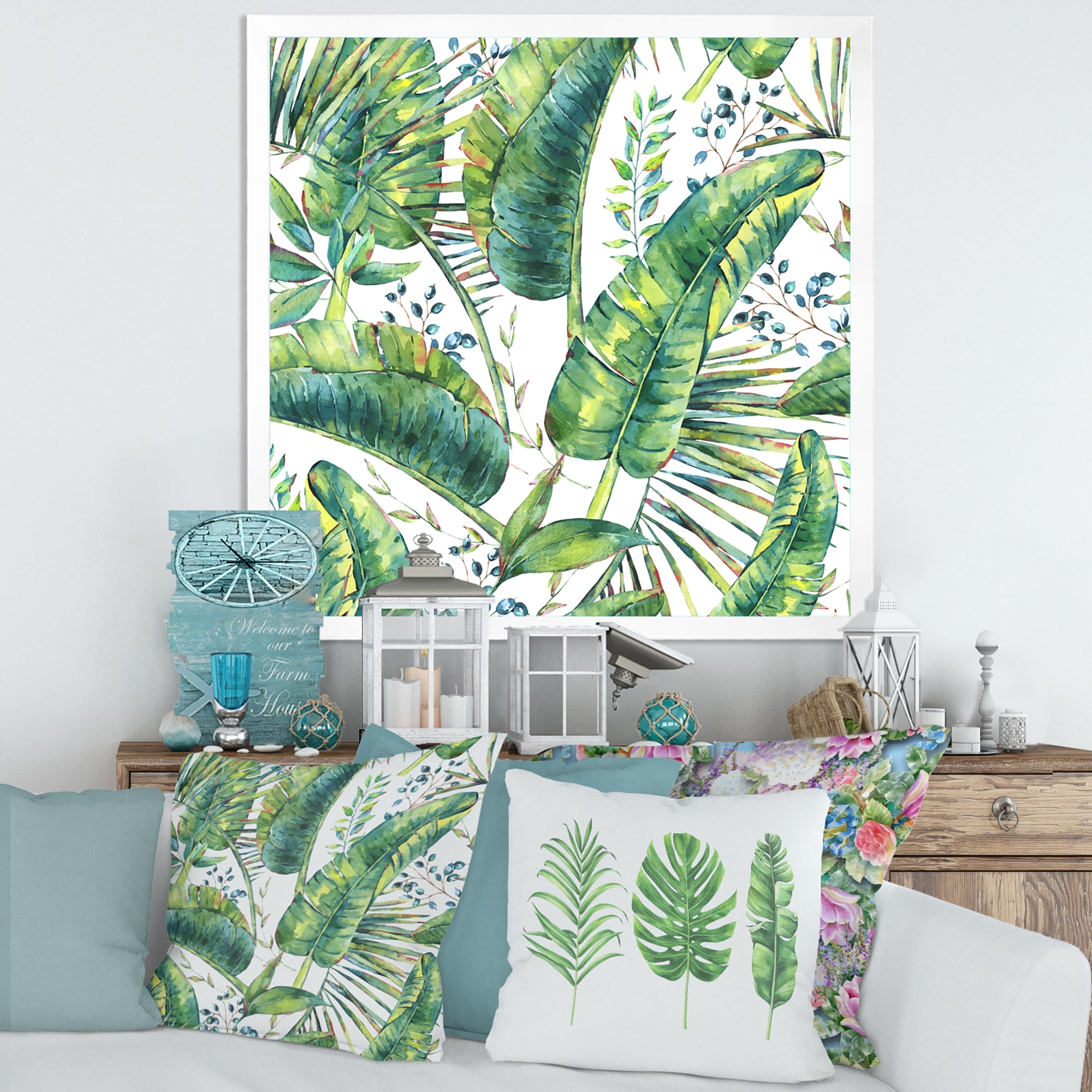 Designart 'Ancient Pattern Of Banana Leaves' Lake House Framed Art Print