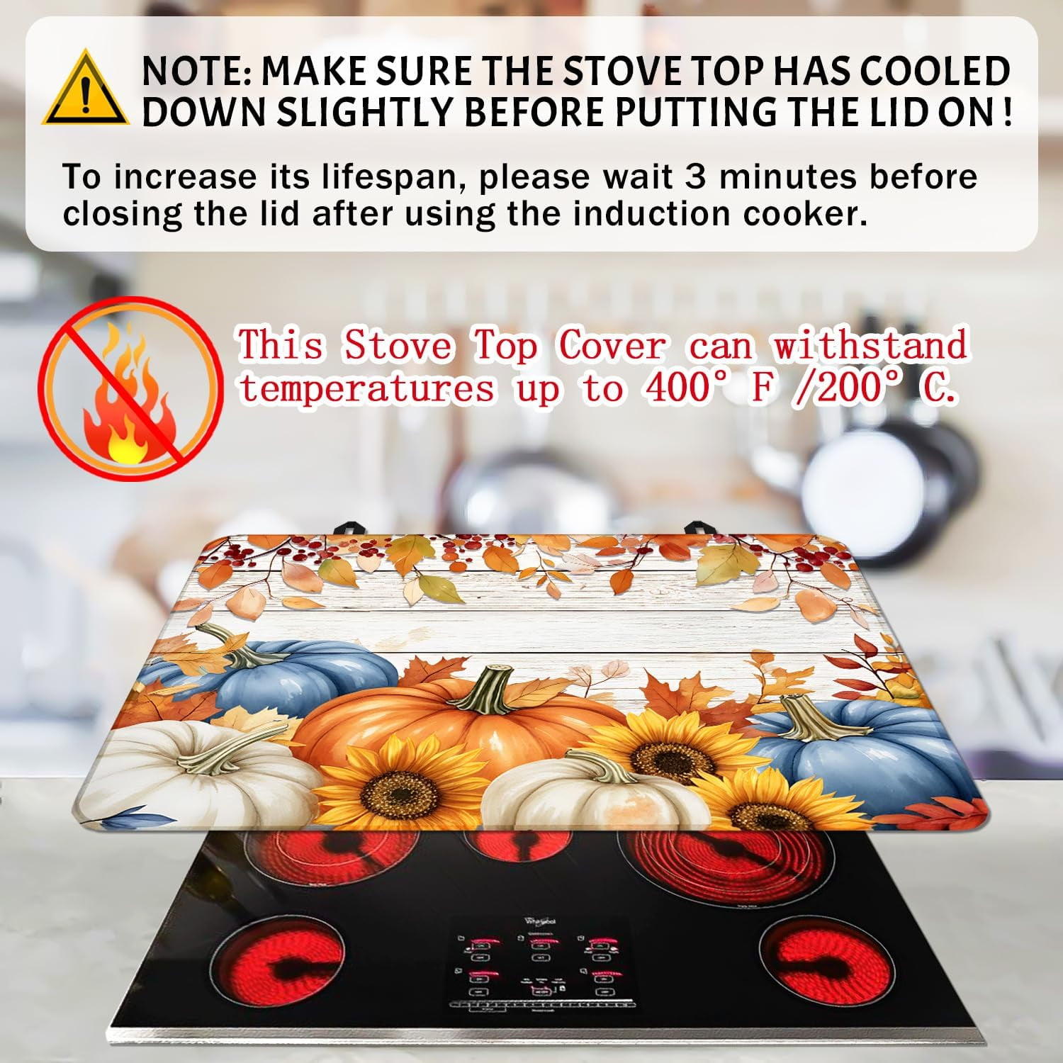 Fall Pumpkin Stove Top Covers for Electric Stove, Autumn Heat Resistant Glass Stove Top Cover Pad for Gas Stove, Thanksgiving Decor Ceramic Stove Top Covers Cooktop Protector Oven Cover