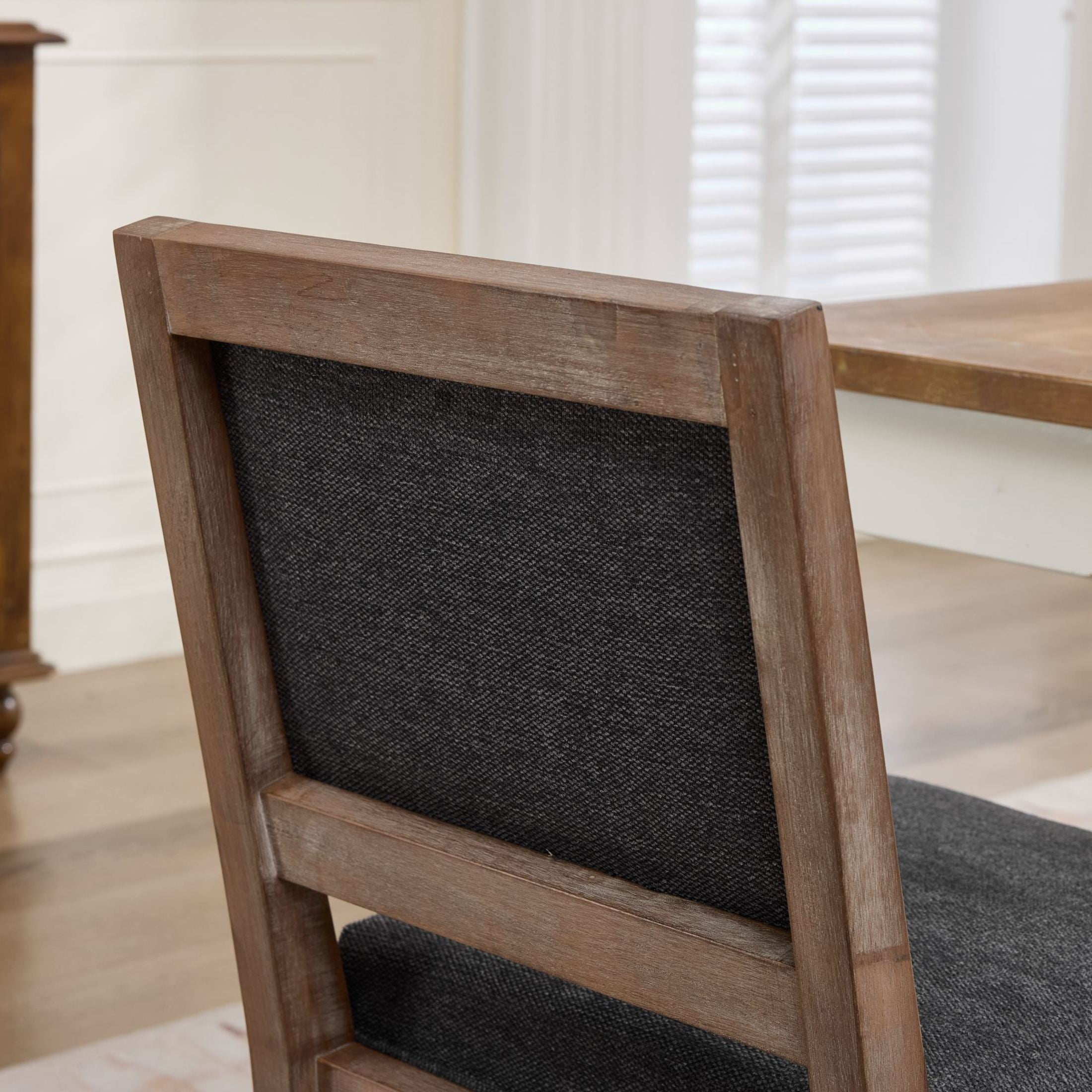 GDF Studio 22" Farmhouse Dining Chairs Set of 2 with Padded Fabric Upholstery, Solid Rubberwood Frame, Gray