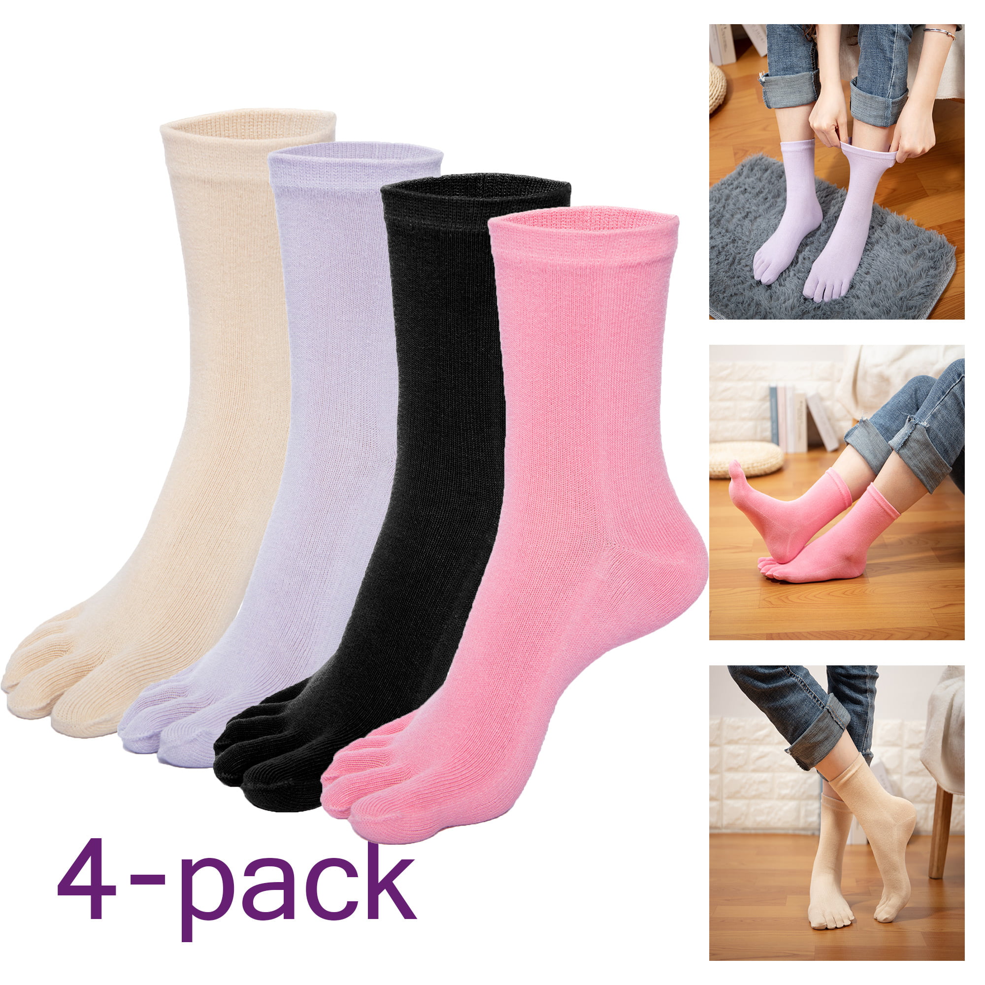 Women's Toe Sock Striped Ankle Five Finger Socks Athletic Toe Socks for Girls 4/5 Pairs