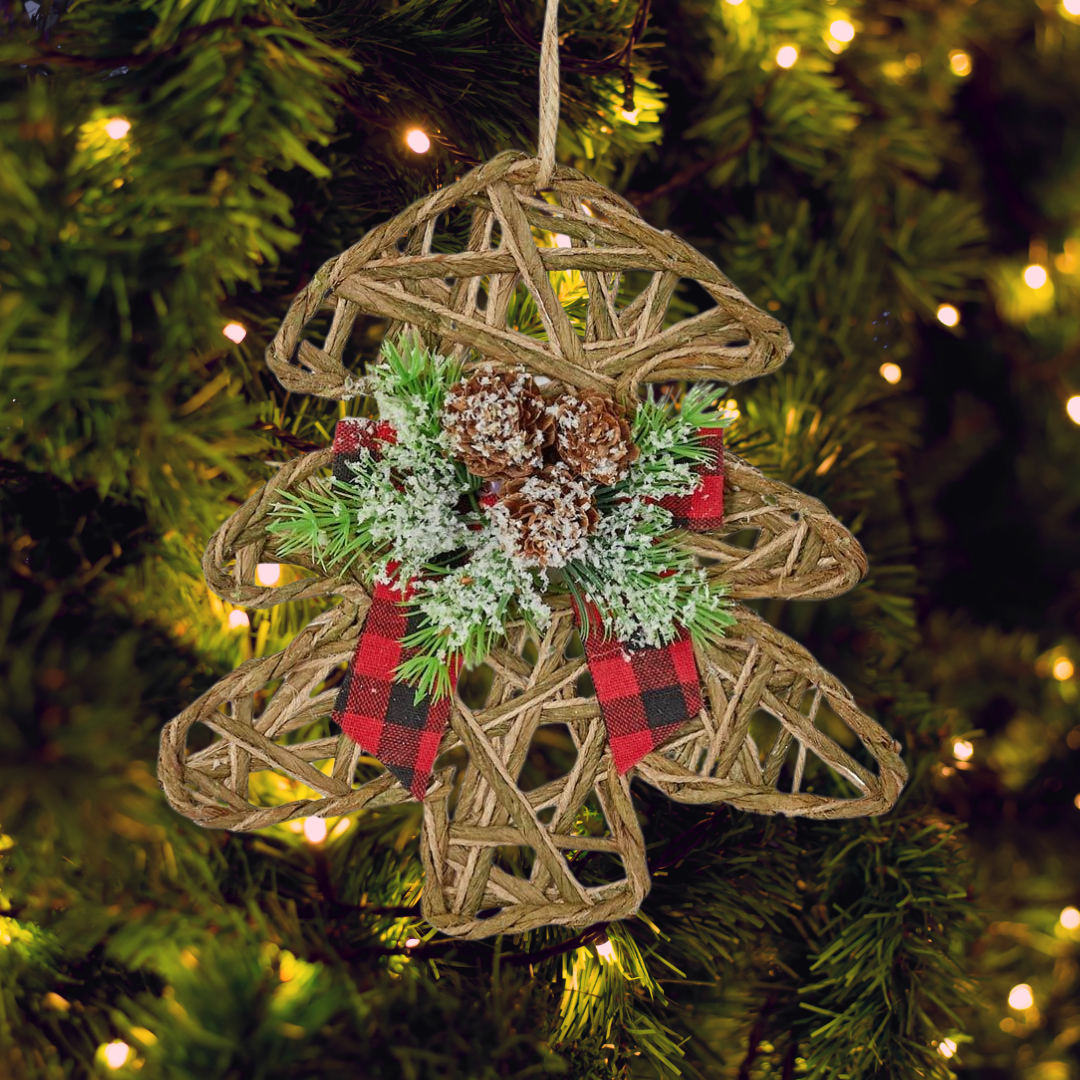 4pc Woven Jute Tree-Shaped Ornaments - for Christmas Decor - Factory Direct Craft