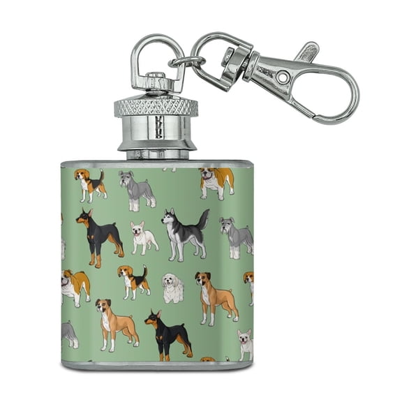 Plenty of Dogs Pattern Stainless Steel 1oz Mini Flask Key Chain
