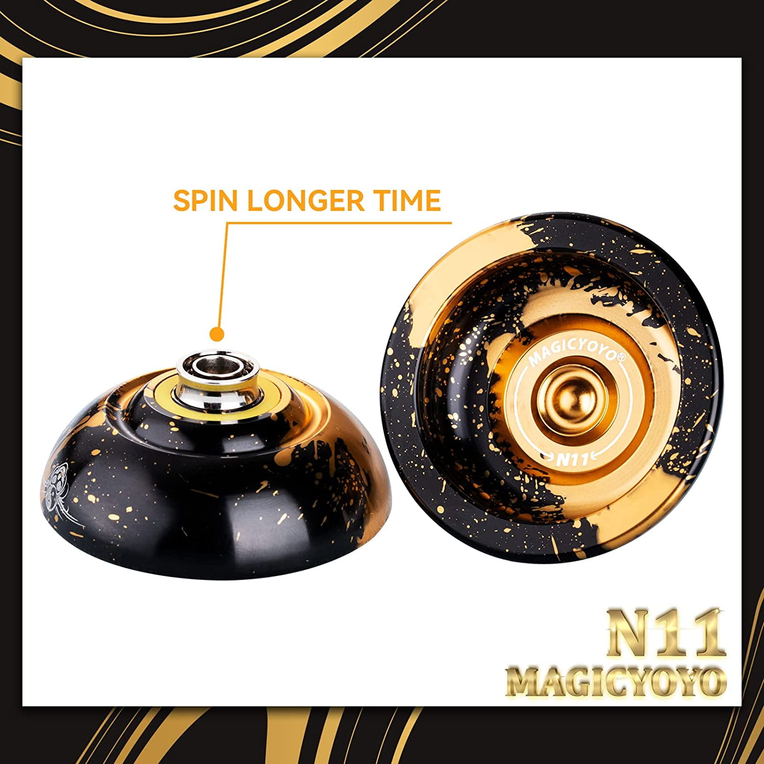 Magicyoyo Professional Yoyo N11 Black Golden, Unresponsive Metal Yoyo for Kids and Advanced