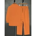 thumbnail image 2 of Men's 2 Piece Long Sets Casual Button Down Shirt and Pants Set Cotton Linen Set Vintage Summer Beach Outfits Loose Tracksuits Orange XXL, 2 of 5