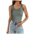 thumbnail image 2 of Lixiuxyad Women Ribbed Vest Summer Scoop Neck Slim Top Casual Basic Knitted Sleeveless Shirt Summer Tee Shirts,Green L, 2 of 5