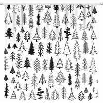 Christmas Shower Curtain, Black White Christmas Tree Winter Holiday Farmhouse Shower Curtain for Bathroom Bathtubs Decor, 72x72 Inch Bathroom Curtain with 12 Hooks