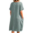 thumbnail image 4 of NTACZA Casual Dresses for Women Shift Cotton Lien Short Sleeve Round Neck Midi Side Button Loose with Pockets Solid Casual Vacation Beach Gray L, 4 of 6