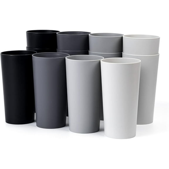26-ounce Plastic Drinking Glasses Stackable Tumblers Water Cups Mixed Drinkware, set of 12 Grey Stone Color