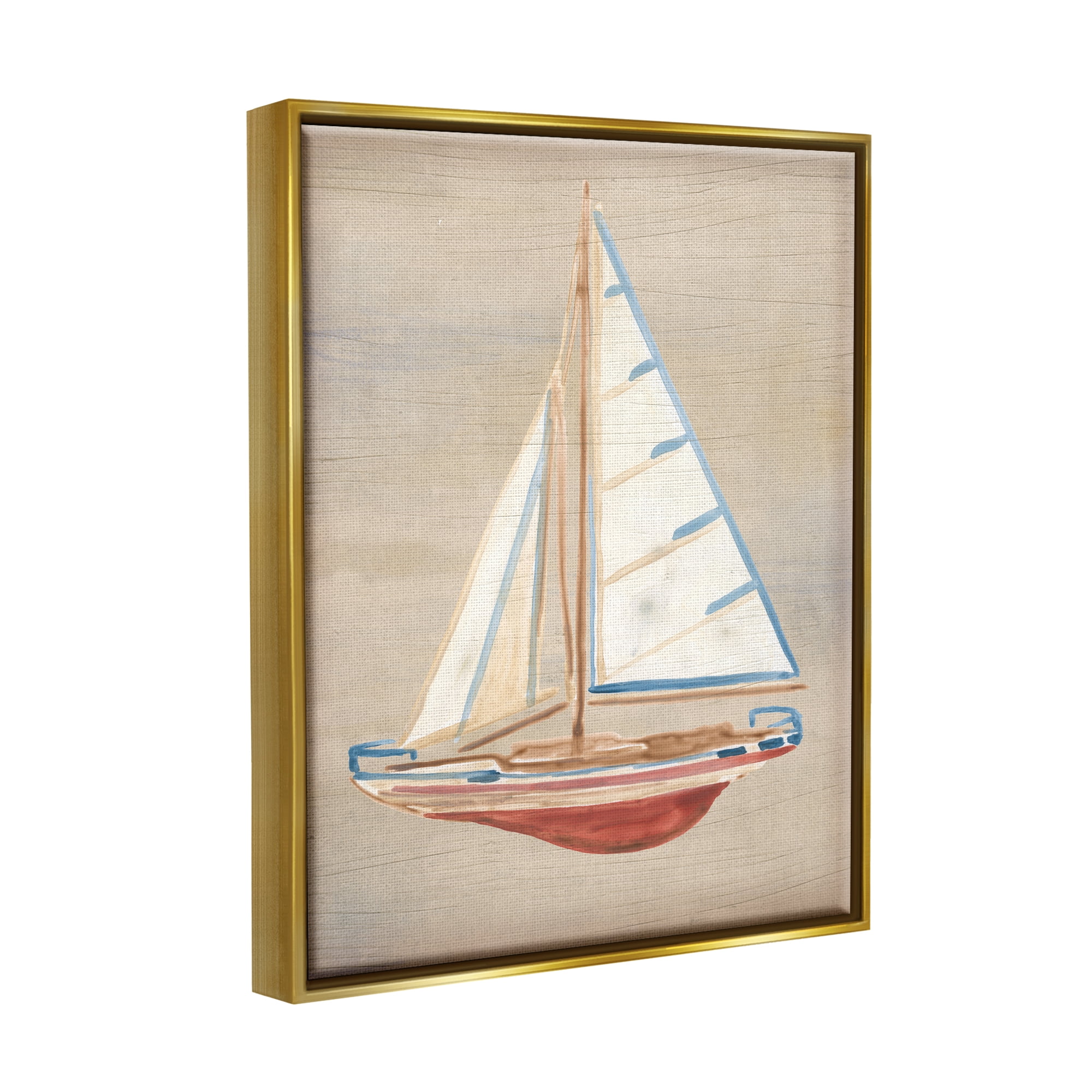 Stupell Industries Rustic Red Boat Transportation Painting Gold Floater Framed Canvas Art Print Wall Art, 17 x 21