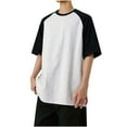 thumbnail image 2 of Blusas y camisas de manga corta y cuello redondo para hombre, blusas casuales de bloque de color con mangas raglán y cuello redondo conciso para hombre., 2 of 4