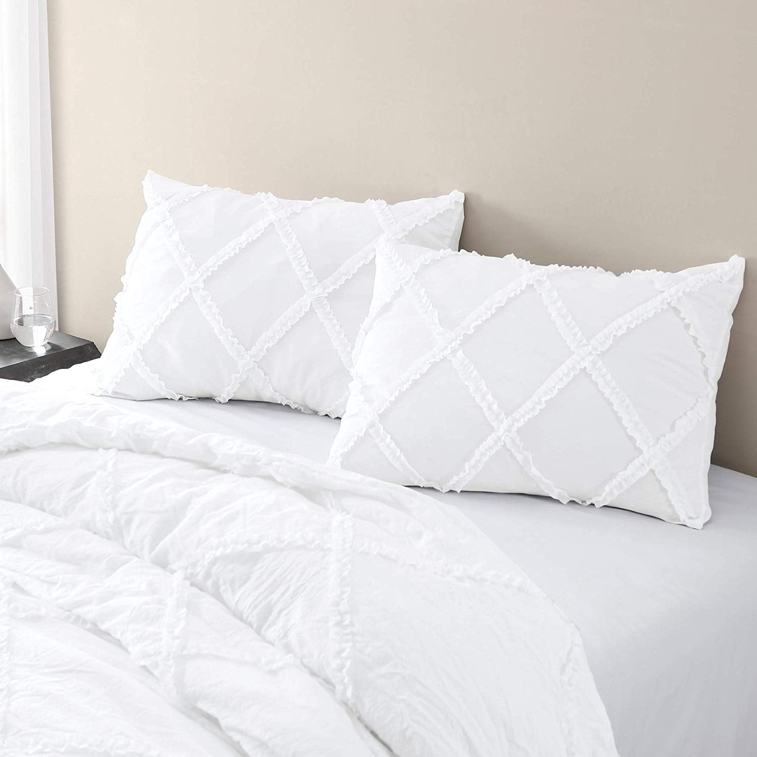 Chezmoi Collection Vivian 3-Piece Diamond Ruffle Trim Washed Microfiber Comforter Set