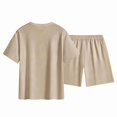 thumbnail image 6 of hotojiny Men's 2 Piece Summer Outfit Short Sleeve Crew Neck T-Shirts and Drawstrings Shorts Sets Beach Vacation Tracksuits(Khaki,Small), 6 of 7