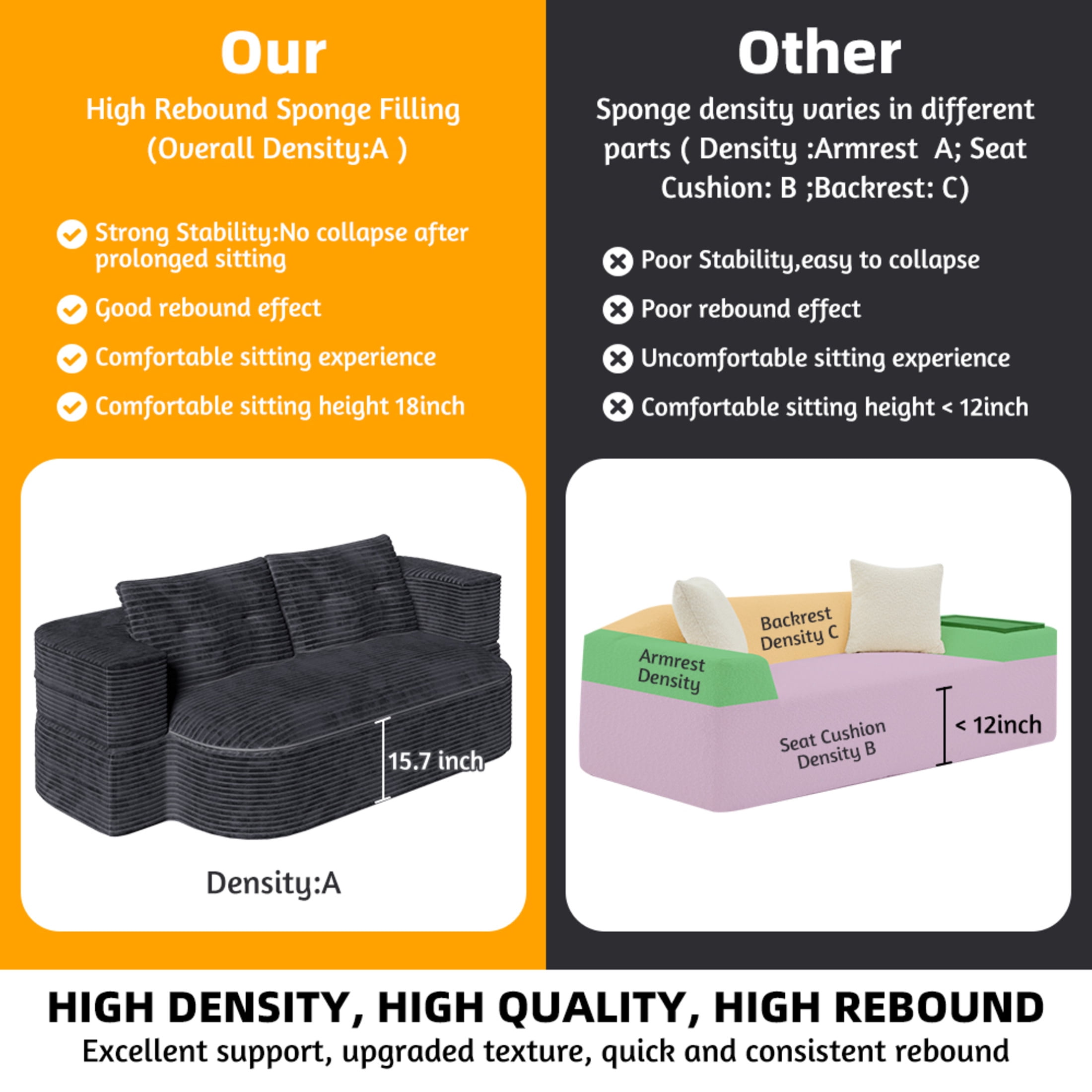 Noble House 79" Corduroy Convertible Floor Sofa Bed with Built-in Functional Blanket, Soft Pillows Sofa Couch, Dark Gray