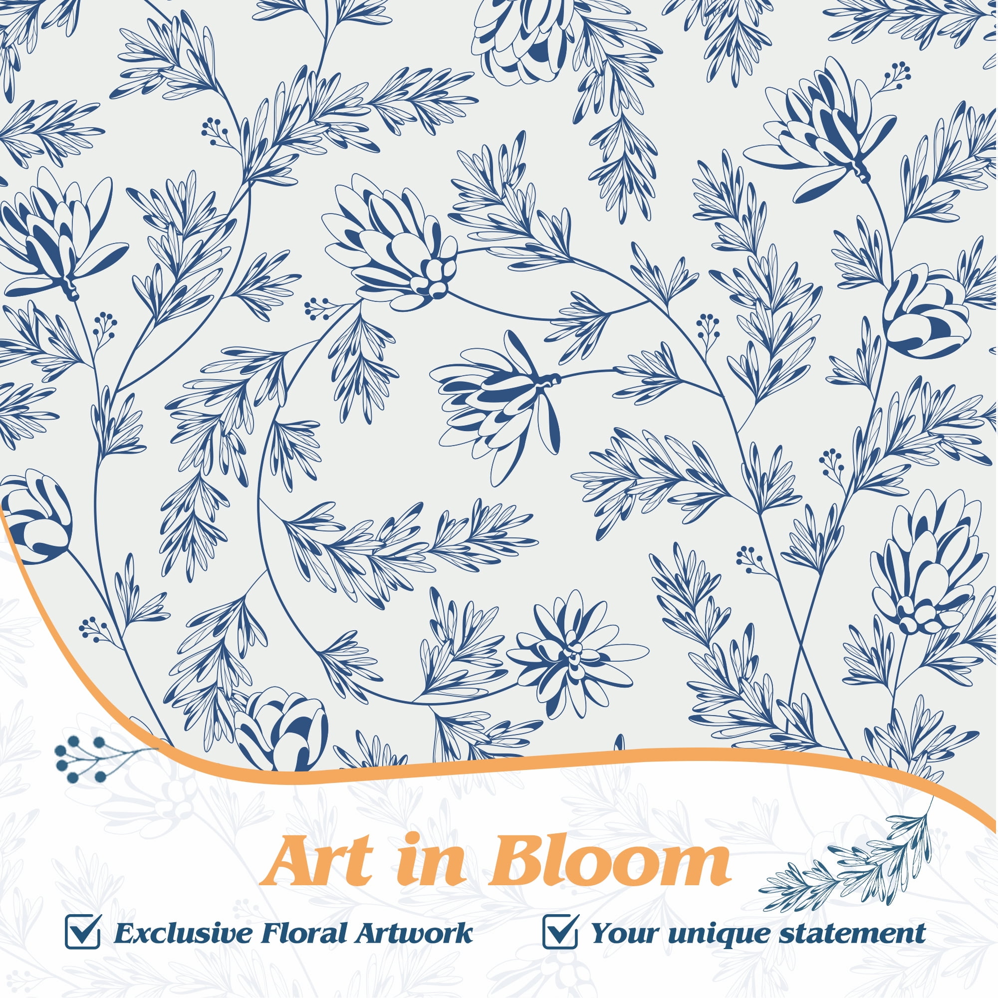 Inosoo Elegant Blue Floral Print Linen - Look Shower Curtain, Thick & Soft Faux Linen Cloth Bathroom Curtain, 72" W x 72" L