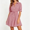 thumbnail image 2 of Kezqiaxn Button Down Dress for Women Summer Striped Drawstring Short Sleeve Collared Summer Dresses Fashion Clothing, 2 of 6