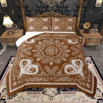 Homewish Victorian Flower Full Size Comforter Sets,Retro Abstract Damask Bedding Comforter Set,Brown White Bedding Sets For Men Women,,Lightweight Room Decorative Reversible,3-Piece