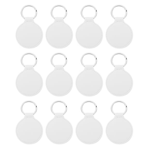 Uxcell Sublimation Blank Keychains, 12Pcs Round Keychain Blanks Bulk PU Leather Heat Transfer Key Chains, White
