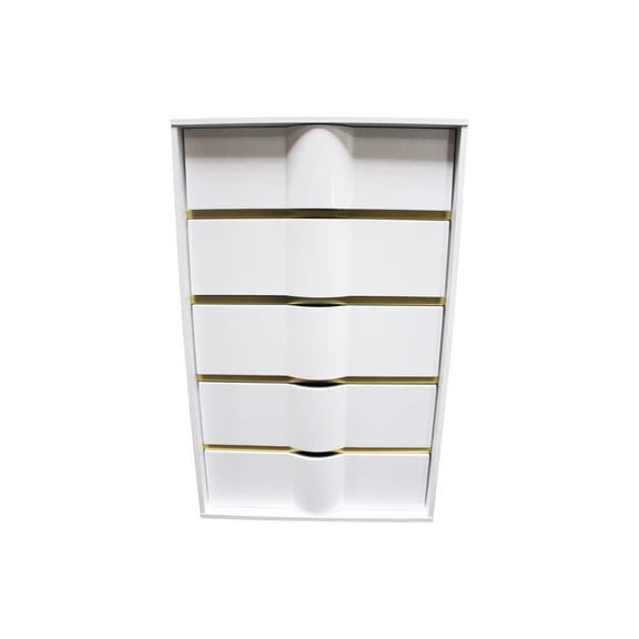 Bowery Hill 5-Drawer Wood Bedroom Chest in Whiteand Gold Trim