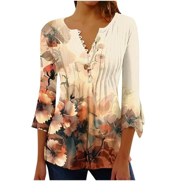 Boho Tops for Women Plus Size Tops 4X-5X Trendy Western 3/4 Sleeve Shirts Black Blouses Long Sleeve V Neck