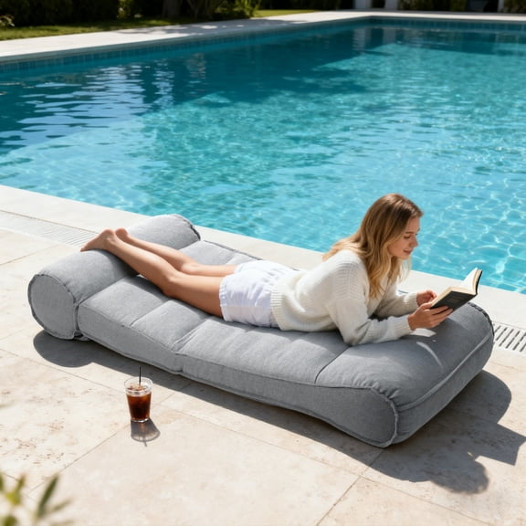 Vornel  Outdoor Chaise Lounge Bed, 83"×39"×14" Olefin Fabric Waterproof UV Resistant, Removable Washable Cover
